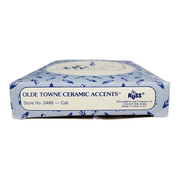 Vintage Russ Berrie Cat Ornament Blue Ceramic Floral Christmas Collectible Gift - Picture 5 of 8